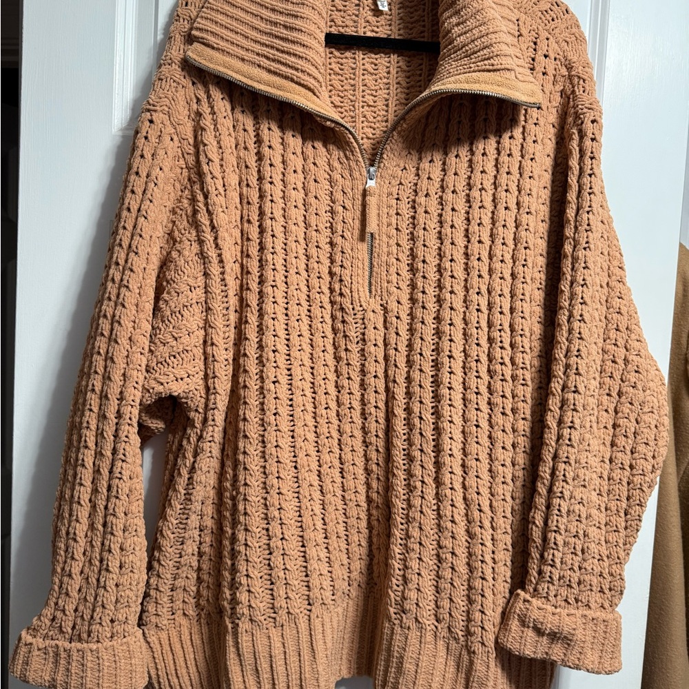 Aerie Tan Crochet Sweater